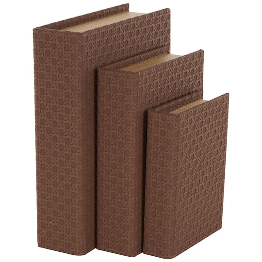 Faux Leather Geometric Woven Grid Book Storage Box Set